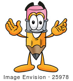 #25978 Clip Art Graphic Of A Yellow Number 2 Pencil With An Eraser Cartoon Character With Welcoming Open Arms
