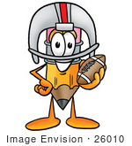 #26010 Clip Art Graphic Of A Yellow Number 2 Pencil With An Eraser Cartoon Character In A Helmet Holding A Football