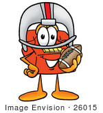 #26015 Clip Art Graphic Of A Red Landline Telephone Cartoon Character In A Helmet Holding A Football