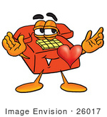 #26017 Clip Art Graphic Of A Red Landline Telephone Cartoon Character With His Heart Beating Out Of His Chest