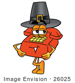 #26025 Clip Art Graphic Of A Red Landline Telephone Cartoon Character Wearing A Pilgrim Hat On Thanksgiving