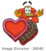 #26040 Clip Art Graphic Of A Red Landline Telephone Cartoon Character With An Open Box Of Valentines Day Chocolate Candies
