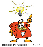 #26053 Clip Art Graphic Of A Red Landline Telephone Cartoon Character With A Bright Idea
