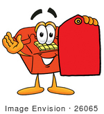 #26065 Clip Art Graphic Of A Red Landline Telephone Cartoon Character Holding A Red Sales Price Tag