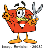 #26082 Clip Art Graphic Of A Red Landline Telephone Cartoon Character Holding A Pair Of Scissors