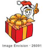 #26091 Clip Art Graphic Of A White Copy And Print Paper Cartoon Character Standing By A Christmas Present