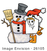 #26105 Clip Art Graphic Of A White Copy And Print Paper Cartoon Character With A Snowman On Christmas