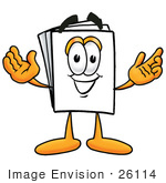 #26114 Clip Art Graphic Of A White Copy And Print Paper Cartoon Character With Welcoming Open Arms