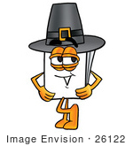 #26122 Clip Art Graphic Of A White Copy And Print Paper Cartoon Character Wearing A Pilgrim Hat On Thanksgiving