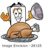 #26125 Clip Art Graphic Of A White Copy And Print Paper Cartoon Character Serving A Thanksgiving Turkey On A Platter