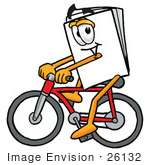 #26132 Clip Art Graphic Of A White Copy And Print Paper Cartoon Character Riding A Bicycle