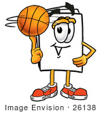 #26138 Clip Art Graphic Of A White Copy And Print Paper Cartoon Character Spinning A Basketball On His Finger