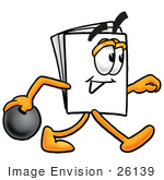 #26139 Clip Art Graphic Of A White Copy And Print Paper Cartoon Character Holding A Bowling Ball