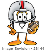 #26144 Clip Art Graphic Of A White Copy And Print Paper Cartoon Character In A Helmet Holding A Football