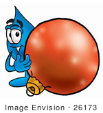 #26173 Clip Art Graphic Of A Blue Waterdrop Or Tear Character Standing With A Christmas Bauble