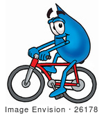 #26178 Clip Art Graphic Of A Blue Waterdrop Or Tear Character Riding A Bicycle