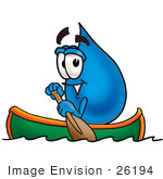 #26194 Clip Art Graphic Of A Blue Waterdrop Or Tear Character Rowing A Boat