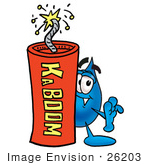 #26203 Clip Art Graphic Of A Blue Waterdrop Or Tear Character Standing With A Lit Stick Of Dynamite