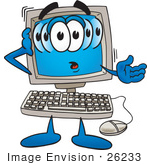 #26233 Clip Art Graphic Of A Confused Desktop Computer Cartoon Character