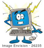 #26235 Clip Art Graphic Of A Crashing Desktop Computer Cartoon Character