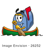 #26252 Clip Art Graphic Of A Blue Snail Mailbox Cartoon Character Rowing A Boat