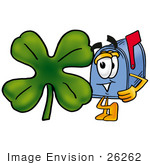 #26262 Clip Art Graphic Of A Blue Snail Mailbox Cartoon Character With A Green Four Leaf Clover On St Paddy’S Or St Patricks Day