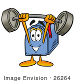 #26264 Clip Art Graphic Of A Blue Snail Mailbox Cartoon Character Holding A Heavy Barbell Above His Head