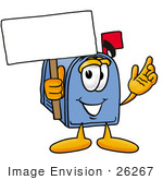 #26267 Clip Art Graphic Of A Blue Snail Mailbox Cartoon Character Holding A Blank Sign