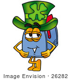 #26282 Clip Art Graphic Of A Blue Snail Mailbox Cartoon Character Wearing A Saint Patricks Day Hat With A Clover On It