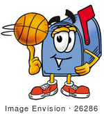 #26286 Clip Art Graphic Of A Blue Snail Mailbox Cartoon Character Spinning A Basketball On His Finger