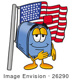 #26290 Clip Art Graphic Of A Blue Snail Mailbox Cartoon Character Pledging Allegiance To An American Flag