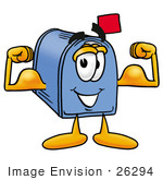 #26294 Clip Art Graphic Of A Blue Snail Mailbox Cartoon Character Pledging Allegiance To An American Flag