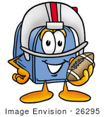 #26295 Clip Art Graphic Of A Blue Snail Mailbox Cartoon Character In A Helmet Holding A Football