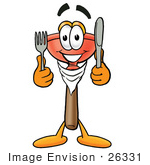 #26331 Clip Art Graphic Of A Plumbing Toilet Or Sink Plunger Cartoon Character Holding A Knife And Fork