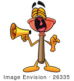 #26335 Clip Art Graphic Of A Plumbing Toilet Or Sink Plunger Cartoon Character Screaming Into A Megaphone
