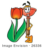#26336 Clip Art Graphic Of A Plumbing Toilet Or Sink Plunger Cartoon Character With A Red Tulip Flower In The Spring