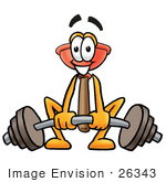 #26343 Clip Art Graphic Of A Plumbing Toilet Or Sink Plunger Cartoon Character Lifting A Heavy Barbell