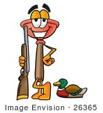 #26365 Clip Art Graphic Of A Plumbing Toilet Or Sink Plunger Cartoon Character Duck Hunting Standing With A Rifle And Duck