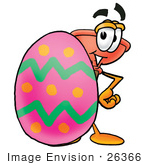 #26366 Clip Art Graphic Of A Plumbing Toilet Or Sink Plunger Cartoon Character Standing Beside An Easter Egg