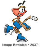 #26371 Clip Art Graphic Of A Plumbing Toilet Or Sink Plunger Cartoon Character Playing Ice Hockey