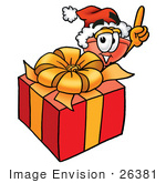 #26381 Clip Art Graphic Of A Plumbing Toilet Or Sink Plunger Cartoon Character Standing By A Christmas Present