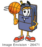 #26471 Clip Art Graphic Of A Suitcase Luggage Cartoon Character Spinning A Basketball On His Finger