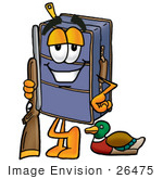 #26475 Clip Art Graphic Of A Suitcase Luggage Cartoon Character Duck Hunting Standing With A Rifle And Duck