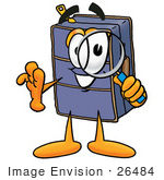 #26484 Clip Art Graphic Of A Suitcase Luggage Cartoon Character Looking Through A Magnifying Glass