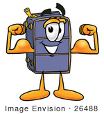 #26488 Clip Art Graphic Of A Suitcase Luggage Cartoon Character Flexing His Arm Muscles