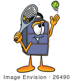 #26490 Clip Art Graphic Of A Suitcase Luggage Cartoon Character Preparing To Hit A Tennis Ball