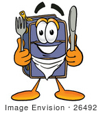 #26492 Clip Art Graphic Of A Suitcase Luggage Cartoon Character Holding A Knife And Fork