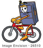 #26510 Clip Art Graphic Of A Suitcase Luggage Cartoon Character Riding A Bicycle