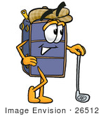#26512 Clip Art Graphic Of A Suitcase Luggage Cartoon Character Leaning On A Golf Club While Golfing