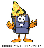 #26513 Clip Art Graphic Of A Suitcase Luggage Cartoon Character Wearing A Birthday Party Hat